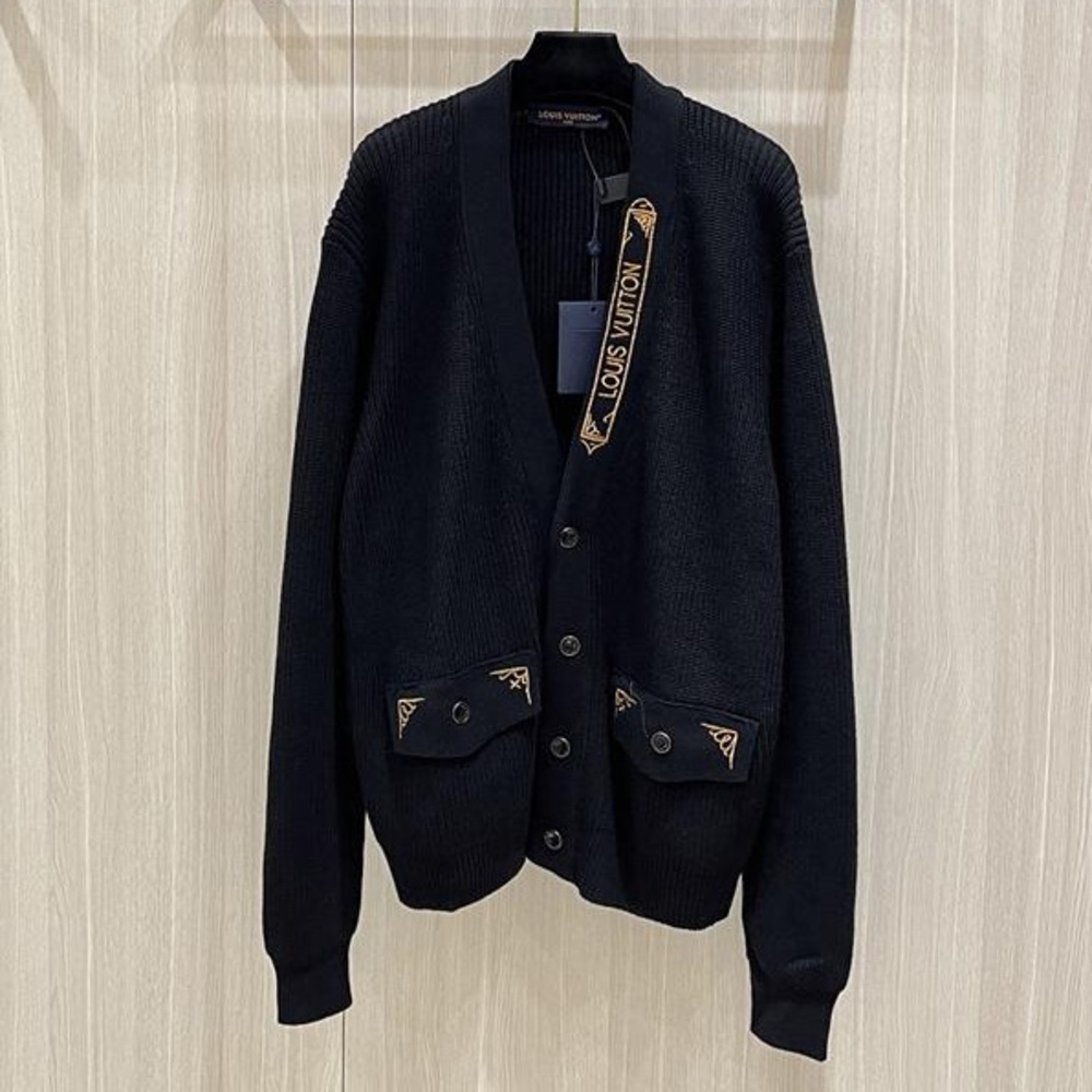 Louis Vuitton Black V‑Neck Cardigan with Gold Trim